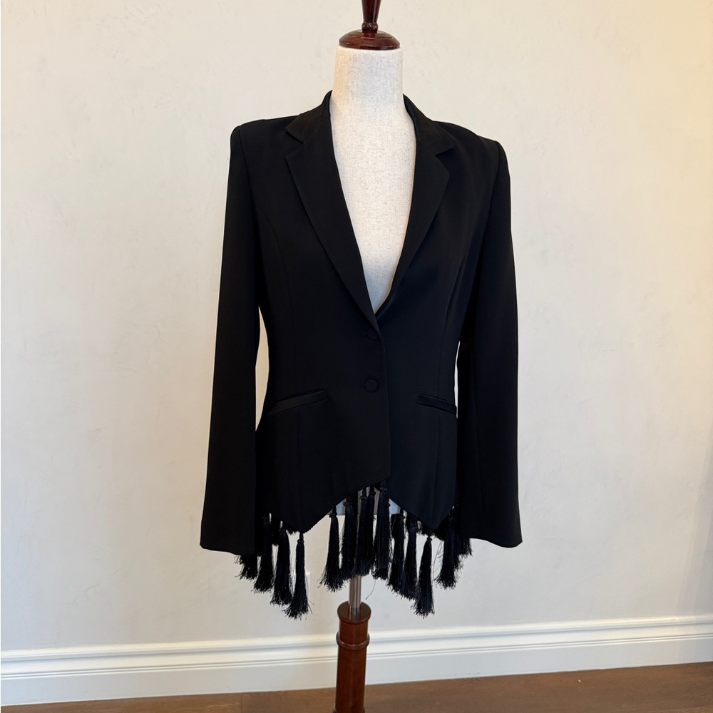 Elegant Black Fringed Women's Blazer